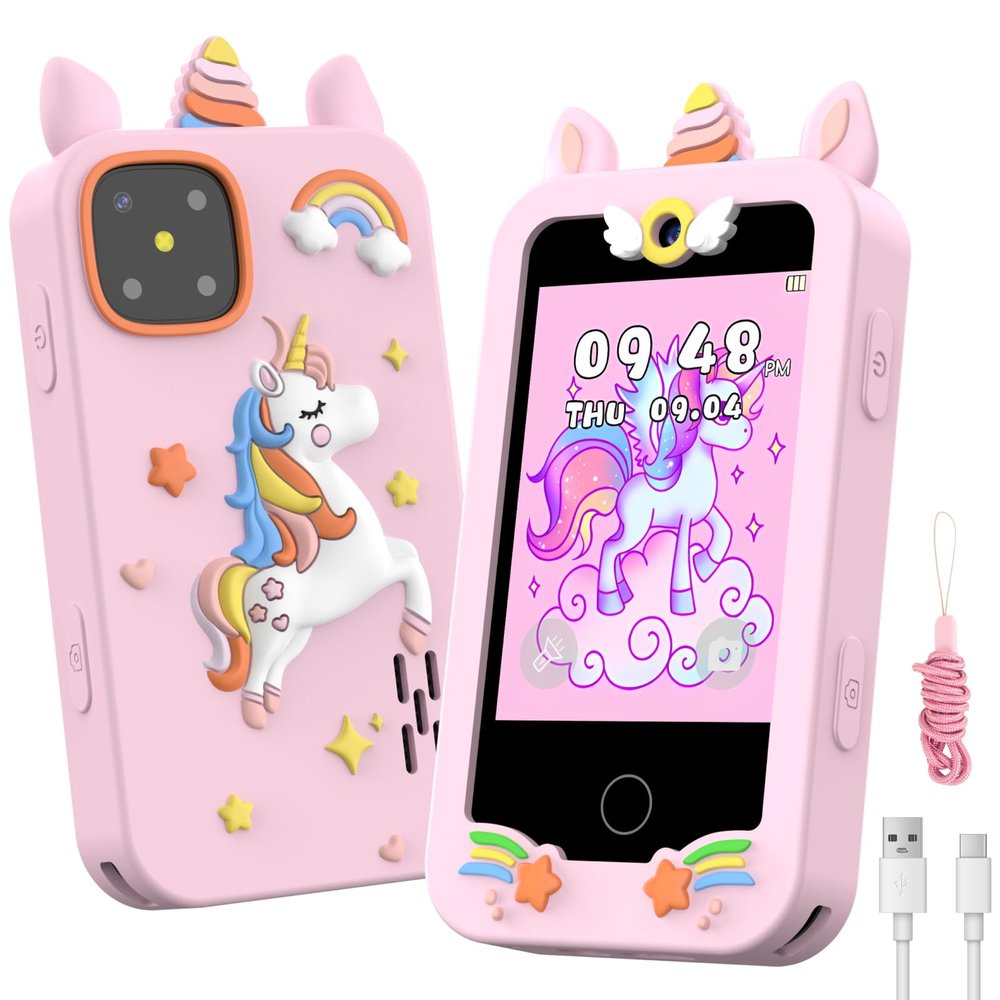 Kids Smart Phone for Girls, Christmas Birthday Gifts for Girls Age 3-10 Mini Toddler Cell Phone for Kids, Toddler Girl Learning Toy Phone with Dual Camera, Game, Music Player