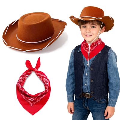 Babelshar Toddler Cowboy Hat & Bandana, Felt Cowboy Hats for 3-8, Western Cowgirl Halloween Costume for Kids, Boy and Girl