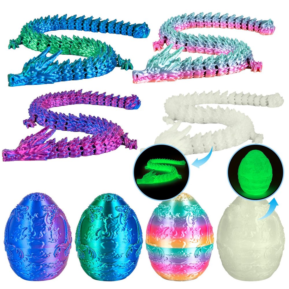 3Dgenius 4Pcs 3D Printed Dragon Eggs 2.76inch Dragon Eggs with 9.84inch Dragons Inside 3D Printed Toys Dragon Toys for Kid & Adults, Easter Home Decor, 4Pack4