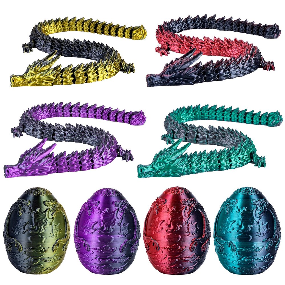 3Dgenius 4Pcs 3D Printed Dragon Eggs 2.76inch Dragon Eggs with 9.84inch Dragons Inside 3D Printed Toys Dragon Toys for Kid & Adults, Easter Home Decor, 4Pack3