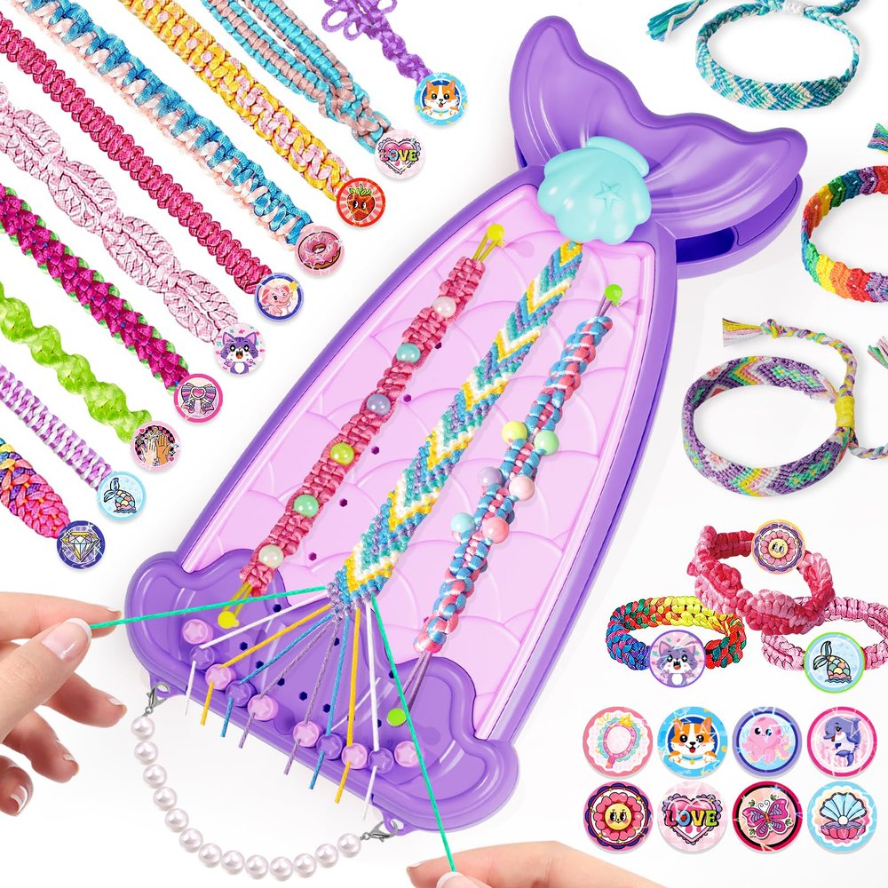 2-in-1 Friendship Bracelet Making Kit, Arts and Crafts for Girls Ages 8-12, Jewelry Making KitDIY Travel Activity Toys Set, Christmas Birthday Gifts for 6 7 8 9 10 11 12 Year Old Teen Girls (Purple)