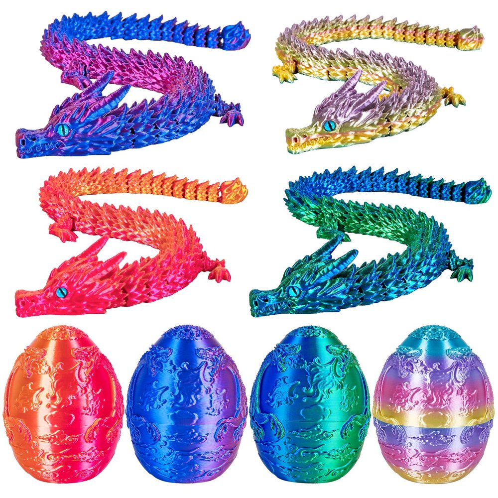 3Dgenius 4Pcs Large 3D Printed Dragon Eggs 3.54inch Dragon Eggs with 12inch Dragons Inside 3D Printed Toys Dragon Toys for Kid & Adults, Easter Home Decor, 4Pack5
