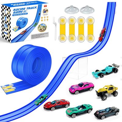 15 Ft Flexible Race Car Track for Kids, Rolls Up Portable Race Tracks with 6 Car & Suction Cups, Compatible with Hot Wheels and Diecast 1/64th Cars, Birthday Gifts for Boys Girls