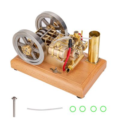 H76 5CC Horizontal Twin-Cylinder Gasoline Engine Model - Water-Cooled OHV Internal Combustion Engine with Dual Flywheels Ready to Run