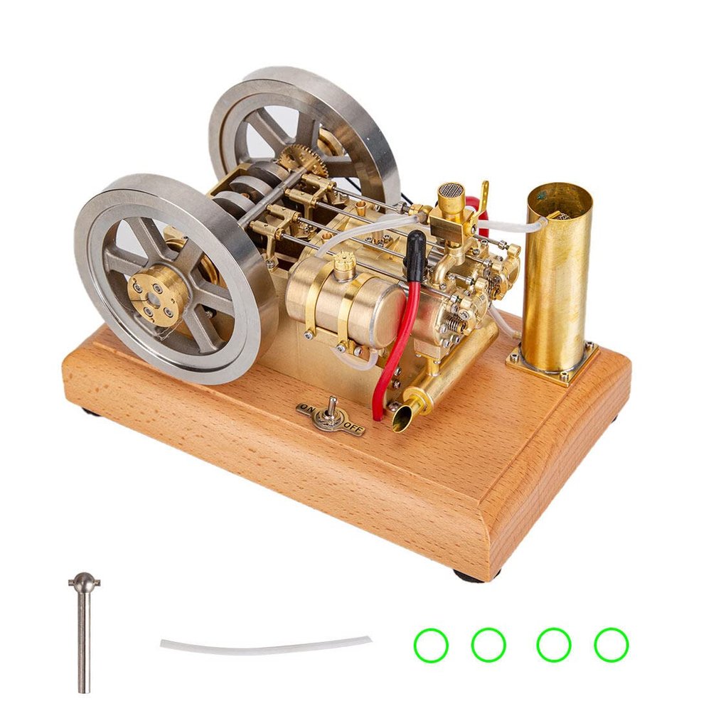 H76 5CC Horizontal Twin-Cylinder Gasoline Engine Model - Water-Cooled OHV Internal Combustion Engine with Dual Flywheels Ready to Run