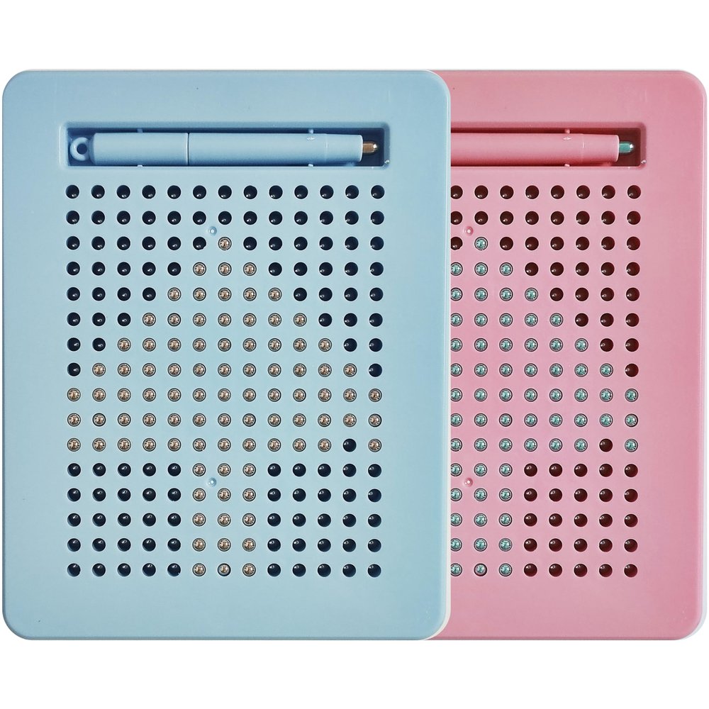 LUSTERMOON 2 Pcs Magnetic Drawing Board for Kids with Magnet Stylus Pen and Beads, Toddler Doodle & Sketch Toys for Girls & Boys, Stress Relief Toy, Educational & Fun for Toddlers (Blue Pink)