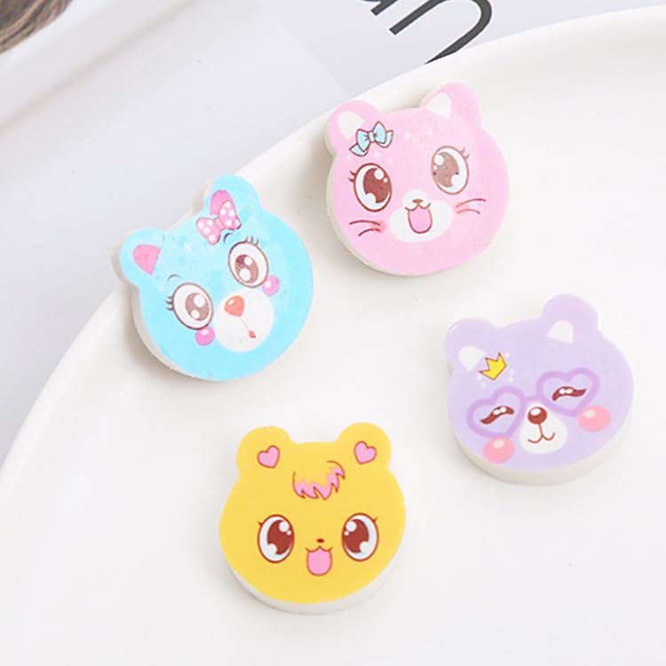 36 pcs Cute Animal Shaped Erasers, Kawaii Cat Design in Colors, School Supplies for Kids (Yellow,Pink,Purple,Blue, Color)