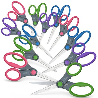 Westcott 12-Pack 6 Kids Scissors Scissors for Students Ages 8+, for School and Craft Projects, Back to School Supplies for Big Kids, Soft-Touch Handles in Assorted Colors.