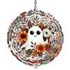 3D Ghost 10 inch Wind Spinner, Halloween Metal Wall Art Decor with Autumn Floral Design, Orange and White, Hanging Chain view 1
