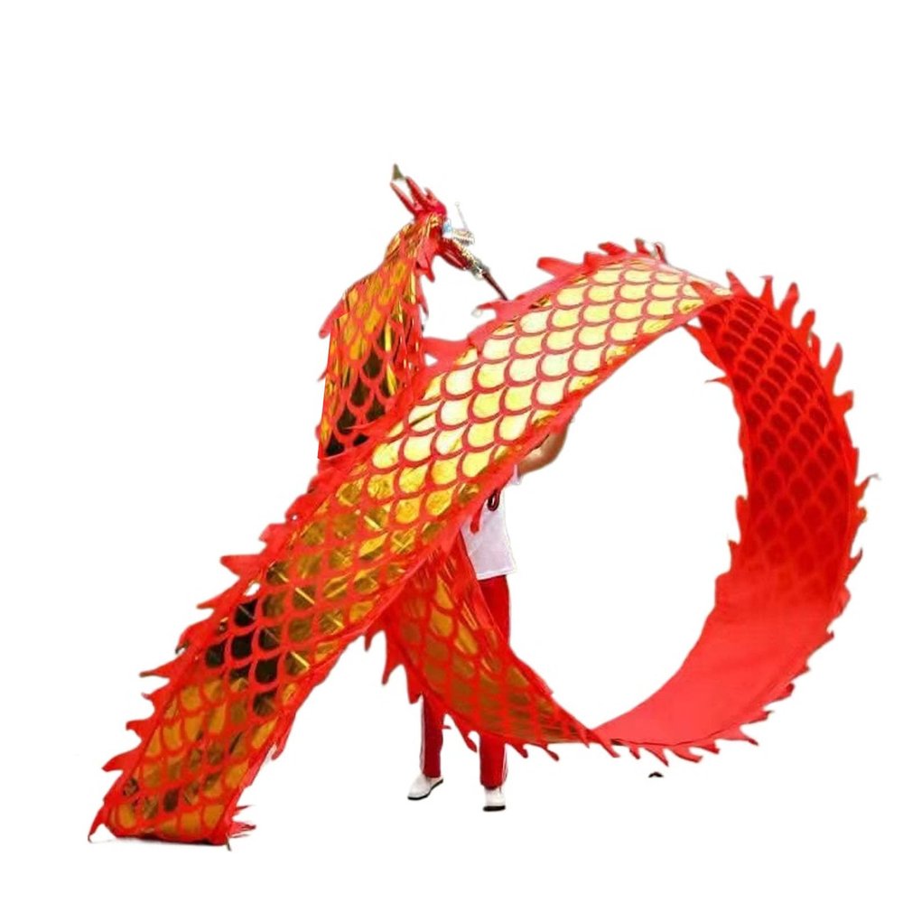 BPGSLYX 3D Dragon Poi Streamer Outdoor Square Exercise, Multi-Patterned Dragon Dance Ribbon Streamer for Wu Long (12m,Single-Sided Bronzing, red)