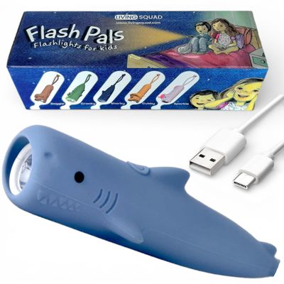 Rechargeable Shark LED Flashlight for Kids - Brave Silicone Animal Toy, Eye-Protection Dimmable 3 Modes, USB-C Charging, Small Handheld Light for Boys Camping Reading Birthday Gift Ages 3-9