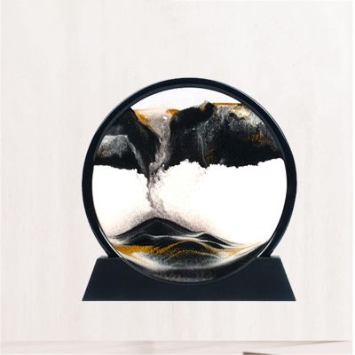 KHAOL 3D Deep Sea Sandscape Moving Sand Art Liquid Motion Hourglass Style Decorative Art Piece Bubbler Flowing Sand Art Picture for Office Desk Accessories(Black,7in)