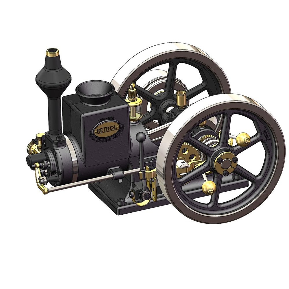 MechPuConToy Hit and Miss Engine Kit That Runs, HM-01 7cc 4-Stroke Horizontal Stationary Engine Model with High/Low Speed Gear Lever (KIT Version/Black)
