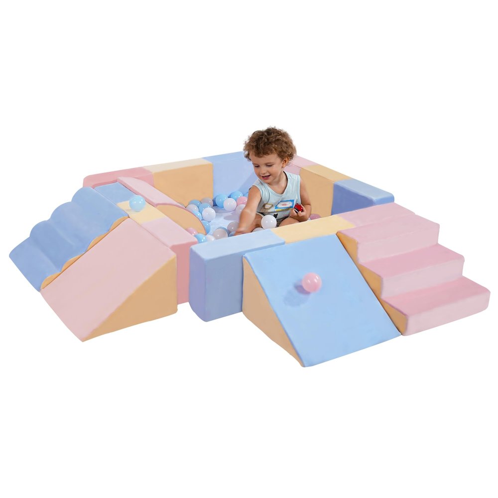 Bumnana Toddler Climbing Toys Indoor, 11-Piece Soft Foam Play Set for Toddlers Kids 1-3, Baby Climbing Blocks with Slide, Ramp and Steps, Crawl and Climb Activity Gym, Lightweight, Easy to Clean Gift