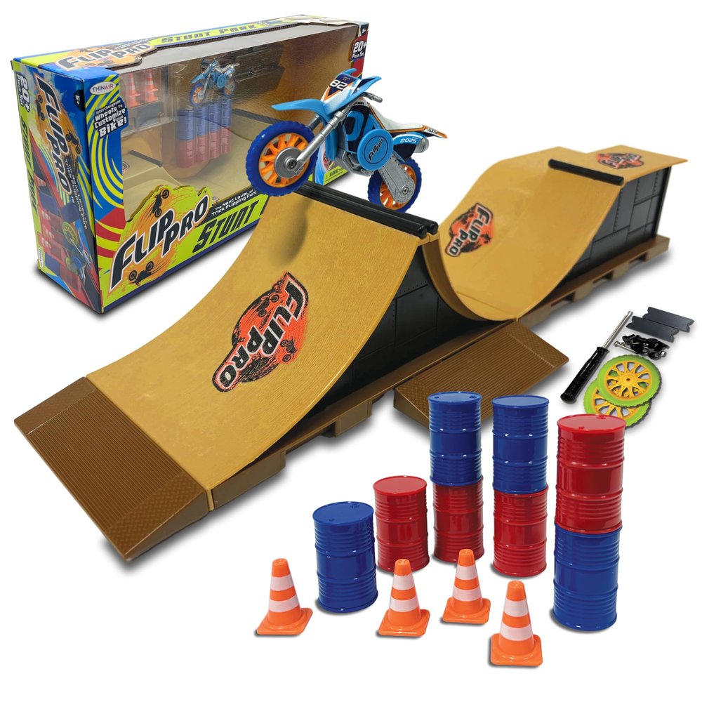 Flip Pro Stunt Park Ramp Set  Exclusive Limited Edition Bike, Customizable Parts, 4 Ramps, 16-Piece Kit for Ultimate Stunt Action  Includes Tools, Extra Wheels, Barrels & Cones  Ages 5+