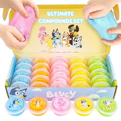 Bluey Ultimate Compounds Set, 25 Pack of Scented Glitter Slime, Resealable Containers with Bluey Stickers, Bluey Birthday Bulk Slime Party Favors, Sensory Toys, Goodie Bags Stuffers for Kids