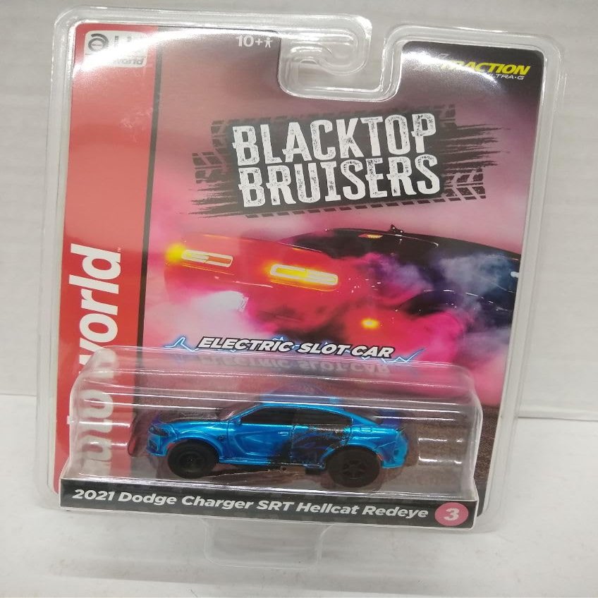 Auto World SC417-3B Blacktop Bruisers 2021 Charger SRT Hellcat HO Scale Electric Slot Car - Blue Chrome with Black