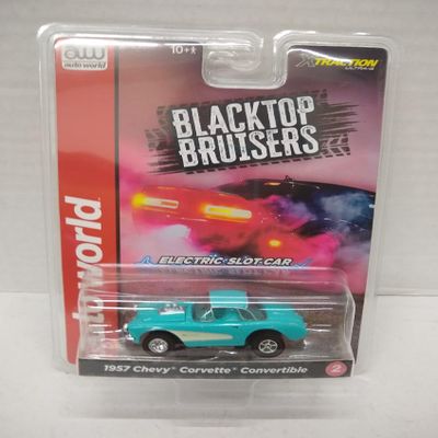 Auto World SC417-2B Blacktop Bruisers 1957 Corvette Convertible HO Scale Electric Slot Car - Turquoise and White