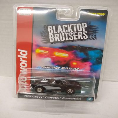 Auto World SC417-2A Blacktop Bruisers 1957 Corvette Convertible HO Scale Electric Slot Car - Black and Silver