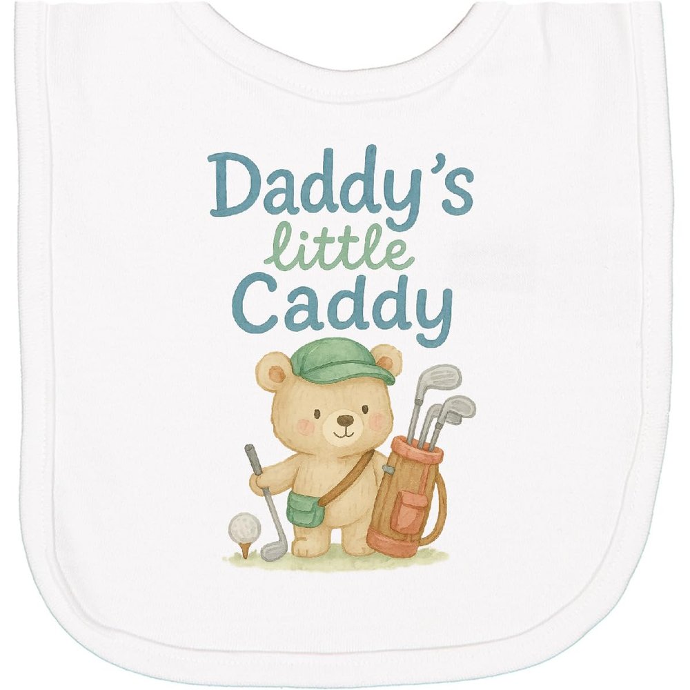 inktastic Daddy's Little Caddy Bear Golf Newborn Bib White 46c17