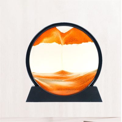 KHAOL 3D Deep Sea Sandscape Moving Sand Art Liquid Motion Hourglass Style Decorative Art Piece Bubbler Flowing Sand Art Picture for Office Desk Accessories(Orange,7in)