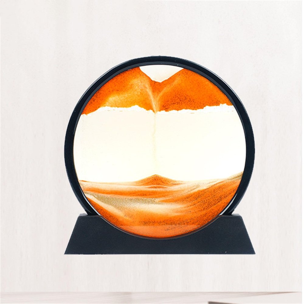 KHAOL 3D Deep Sea Sandscape Moving Sand Art Liquid Motion Hourglass Style Decorative Art Piece Bubbler Flowing Sand Art Picture for Office Desk Accessories(Orange,7in)