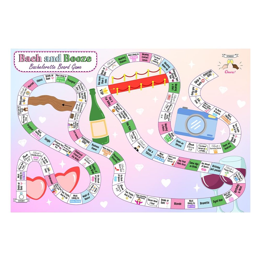 Atventure Bachelorette Party Board Game  Funny Bridal Shower Game for Bride to Be, Custom Bachelorette Party Gift, Hen Party Favor, Girls Night Drinking Game (8 or 12 Players)