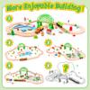 Wooden Train Set 61-Piece for Toddlers Kids Ages 3-8, Double-Sided Expandable Train Track with Puzzles & Magnetic Fishing Toys Compatible with Major Brands, STEM Railway Playset Gifts for Boys Girls view 3