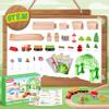 Wooden Train Set 61-Piece for Toddlers Kids Ages 3-8, Double-Sided Expandable Train Track with Puzzles & Magnetic Fishing Toys Compatible with Major Brands, STEM Railway Playset Gifts for Boys Girls view 4