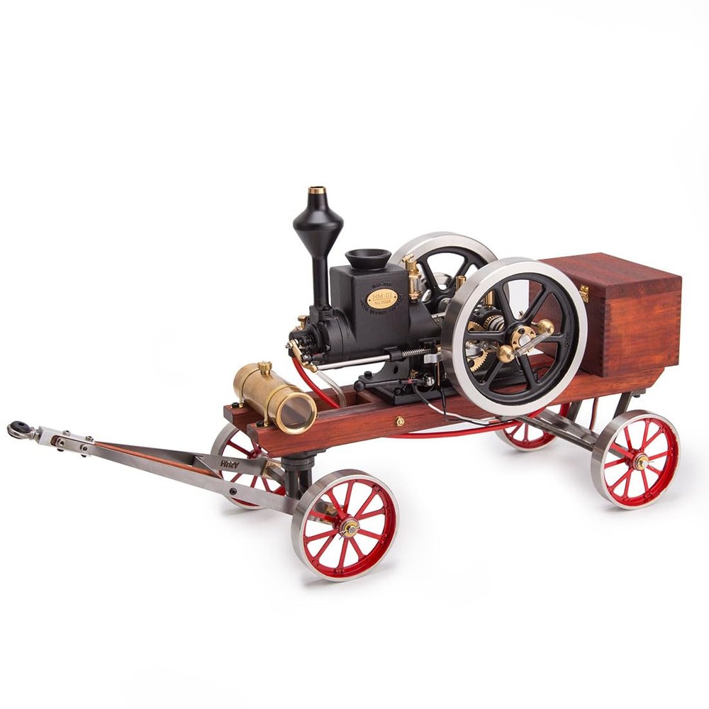 MechPuConToy Hit and Miss Engine Kit That Runs, HM-01 KIT Engine Model + Metal 4-SWheel Steering Flatbed Transport Cart + Accessory Triad + (CDI Igniter + Spark Plug) Kit