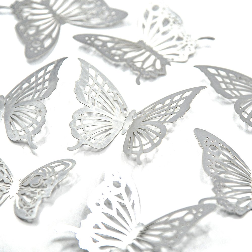 12 PCS Butterfly Cupcake Toppers, Silver Butterflies Cupcake Decorations for Girls/Women Birthday Party Wedding Cupcake Decoration Supplies