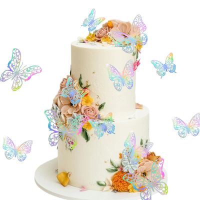 12 Pcs Butterfly Cake Toppers Colorful 3D Hollow Butterflies Cake Decor for Baby Shower Wedding Men Women Birthday Party Cake Decorations Supplies