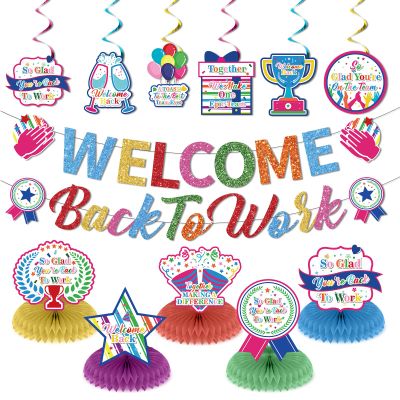 12pcs Welcome Back to Work Decorations Office Colorful So Glad You're Back To Work Banner and Hanging Swirls Table Centerpieces Office Party Supplies for Indoors Outdoors