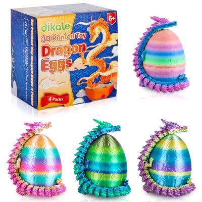dikale 3D Printed Dragon Eggs with Articulated Dragon Inside, 4 Packs Fidget Toys for Kids & Adults, Easter Christmas Stocking Stuffers, Tabletop Decoration, Gradient Colorful Set