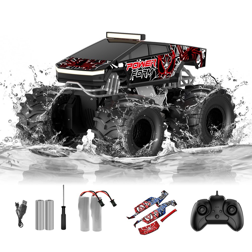Amphibious Remote Control Car, 1:18 Waterproof Monster Truck Toys RC Cars, 2.4GHz RC Trucks 4WD All Terrain Off-Road Pickup, Kids Christmas Birthday Presents for Boy Girl Toys Age 6 7 8 9 10 11 12
