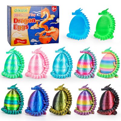 dikale 12 Packs 3D Printed Dragon Eggs with Articulated Dragon Inside, Fidget Toys for Kids & Adults, Easter Christmas Stocking Stuffers, Tabletop Decoration, Vibrant Colorful Set