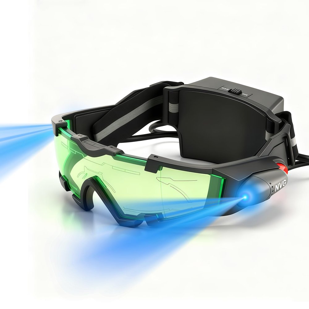 Wokyo Night Vision Goggles, Spy Googles Spy Gear Adjustable LED Night Goggles with Flip-Out Lights Green Lens for Racing Bicycling Skying to Protect Eyes