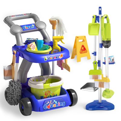 Siwuoke Kids Cleaning Toy Set, Educational Pretend Play Cart with 29 Pcs, Detachable Housekeeping Tools for Toddlers