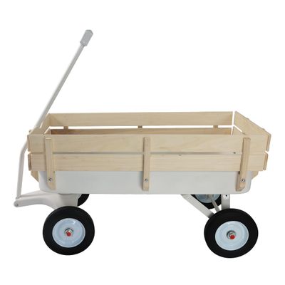 Heavy Duty Steel Frame Radio Flyer Wagon with 10" All-Terrain Air Tires & Wooden Side Panels, Wooden Wagon 176LB Capacity, Foldable Utility Cart for Gardening, Outdoor Toys (White)