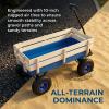 Heavy Duty Steel Frame Wagon with 10" All-Terrain Air Tires & Wooden Side Panels, Wooden Wagon 176LB Capacity, Foldable Utility Cart for Gardening, Outdoor Toys (Blue) view 3