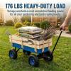 Heavy Duty Steel Frame Wagon with 10" All-Terrain Air Tires & Wooden Side Panels, Wooden Wagon 176LB Capacity, Foldable Utility Cart for Gardening, Outdoor Toys (Blue) view 4