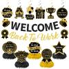 12pcs Welcome Back to Work Decorations Office Black Gold So Glad You're Back To Work Banner and Hanging Swirls Table Centerpieces Office Party Supplies for Indoors Outdoors view 1