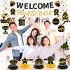12pcs Welcome Back to Work Decorations Office Black Gold So Glad You're Back To Work Banner and Hanging Swirls Table Centerpieces Office Party Supplies for Indoors Outdoors view 2