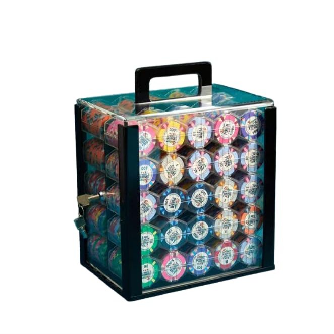 (1000pcs) Texas chip Box 10 chip Racks Portable Thickened Acrylic Transparent chip Box, Multiple Denominations