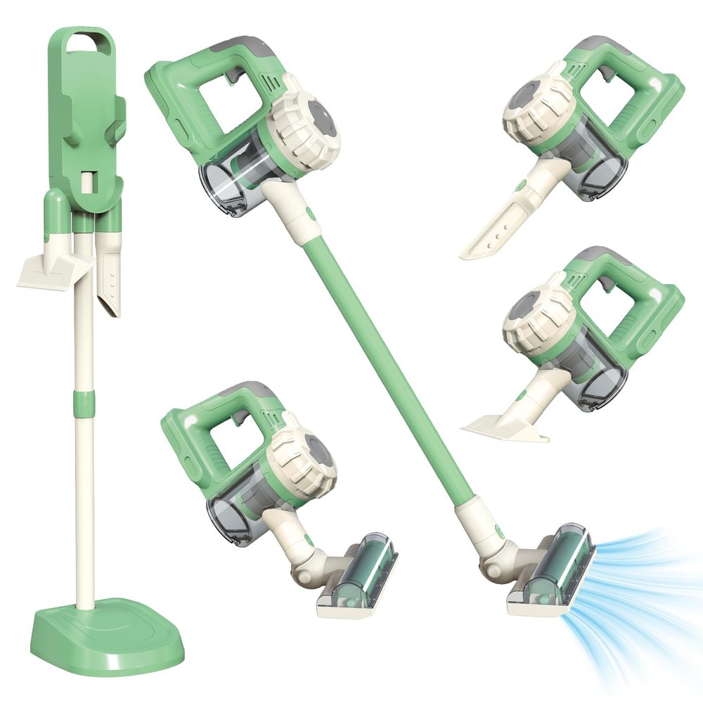 VARANO 3-in-1 Kids Vacuum that Really Works, Toddler Toy Vacuum Cleaning Set for Children Aged 3+, Fun Kids Working Toy Vacuum Cleaner with Working Suction for Realistic Play (Green)
