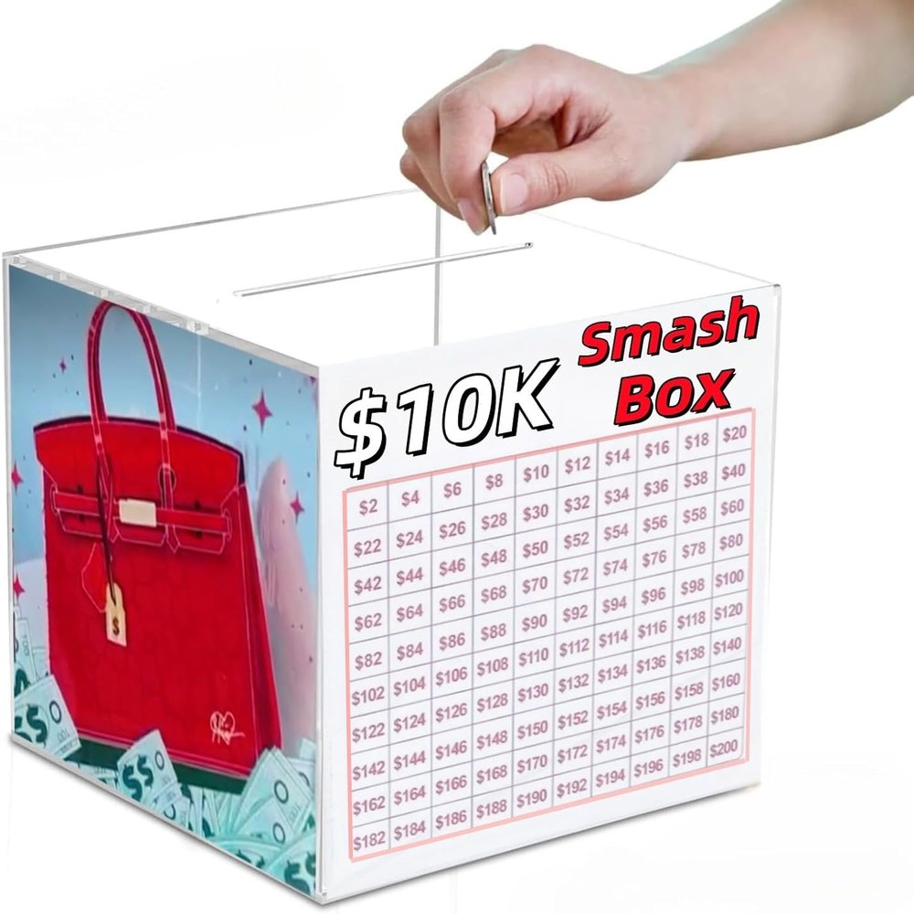 10k Money Smash Box DIY Smash Box for Money 10k Durable Acrylic Savings Cash Box Secure and Portable Transparent Design Ideal for Cash Savings Box Perfect for Digital Planner Use