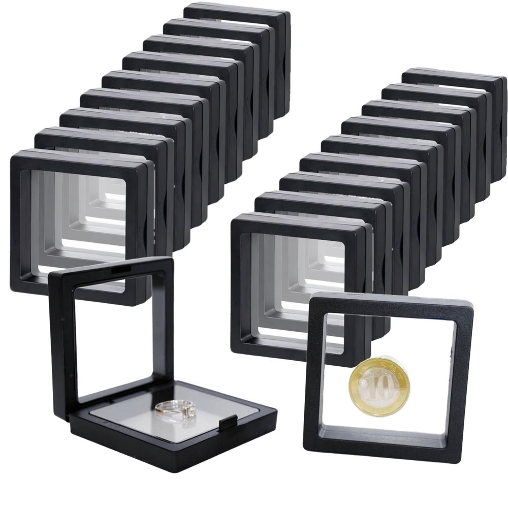 20Pcs Floating Frame Display CaseBSELUTNGY 3D Floating Display Case 2.76 Inches Black is Perfect for Preserving and Displaying Jewelry, Coins, Badges, Specimens and Various Collectible
