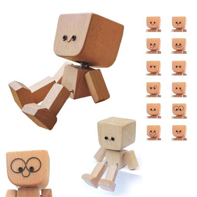 Shaking Wooden Man Figurine - Handmade Magnetic Expressions Wooden Doll with Shaking Feet, Funny Car Dashboard Ornament & Desktop Decor, Creative Home Office Gift for Adults Kids (with 12 Expressions)