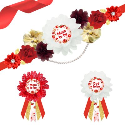 Apple Mom to Be Sash Apple of Our Eye Baby Shower Decorations Red Apple Dad to Be Mom to Be Corsage Pins Flowers Maternity Sash Belt for Apple Theme Baby Shower Decors Party Supplies