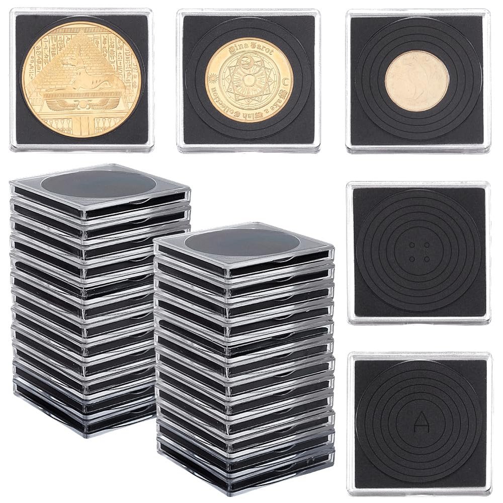 AHANDMAKER 50 Pcs Clear Square Silver Dollar Coin Snap Holders Coin Collection Case of 10 Size with Adjustable Gasket for Collectors American Silver Eagle Liberty Coins JFK Half Dollar